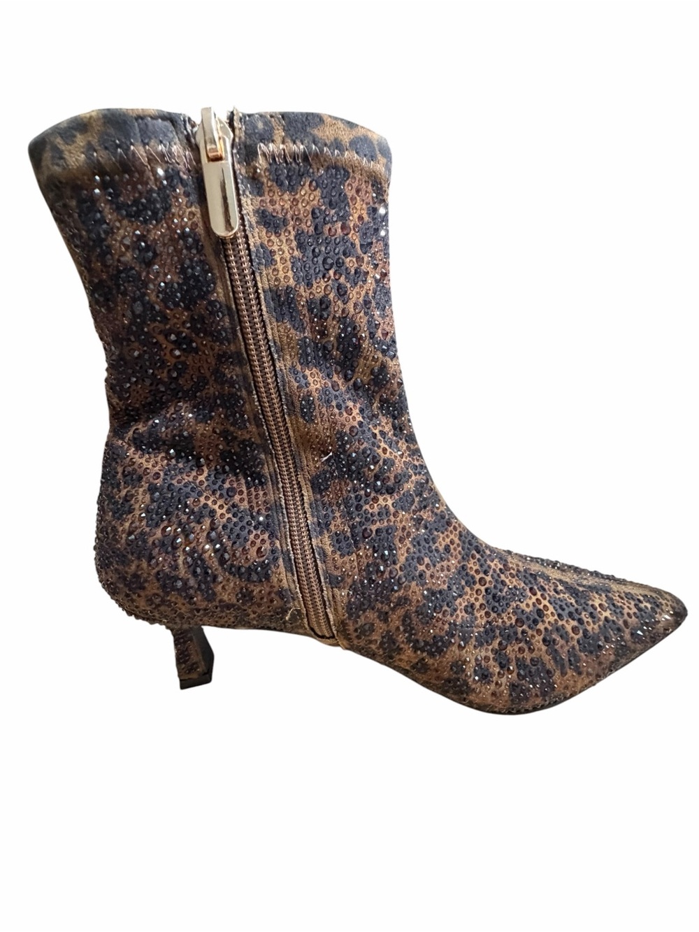 Leopard Print Pointed-Toe Kitten Heel Ankle Boots - Brown - Picture 6 of 11